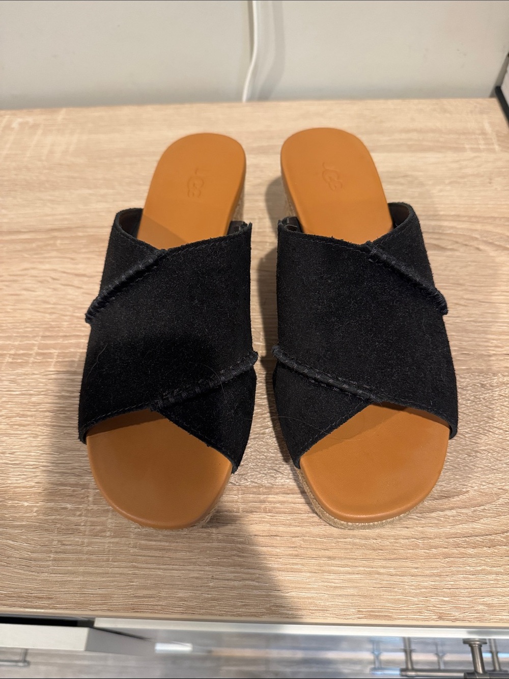 Ugg Black Suede Cross-Band Slide Sandals